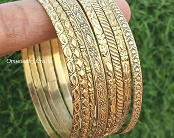 Pure 100% Solid Brass Bangle, 8 design Design Bracelet, 08 Set of Bangle Bracelet, Handmade Bangle,Special Health Benefits Gift For Mom