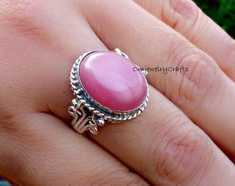 Genuine Pink Opal Ring, 925 Sterling Silver, Handmade Jewelry, Promise Ring, Opal Ring, Women Ring, Gemstone Couple Ring, Gift For Christmas