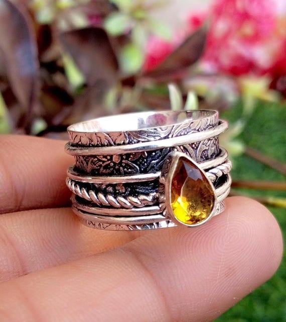Citrine Spinner Ring, 925 Sterling Silver Ring, Handmade Ring