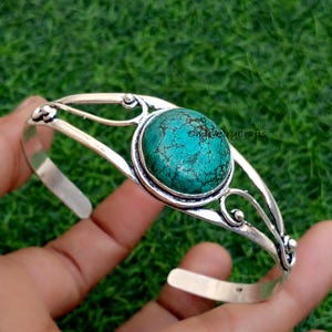 Blue Turquoise Cuff* 925 Sterling Silver Bangle* Turquoise Gemstone Bracelet* Handmade Turquoise Silver Jewelry Bangle* Gift For Anniversary