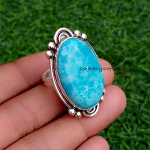 Popular Larimar Ring, 925 Sterling Silver, Large Stone Ring, Statement Ring, Gemstone Ring, Women Ring, Latest Design Ring, Gift For Her