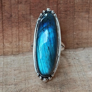 Natuurlijke labradorietring, 925 sterlingzilveren ring, ring voor vrouwen, zeer mooie ring, labradoriet edelsteenring, cadeau voor haar ring