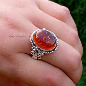 Äkta baltisk bärnstensring, förlovningsring i 925 sterlingsilver, vintage bärnstensring, elegant ring, julklapp