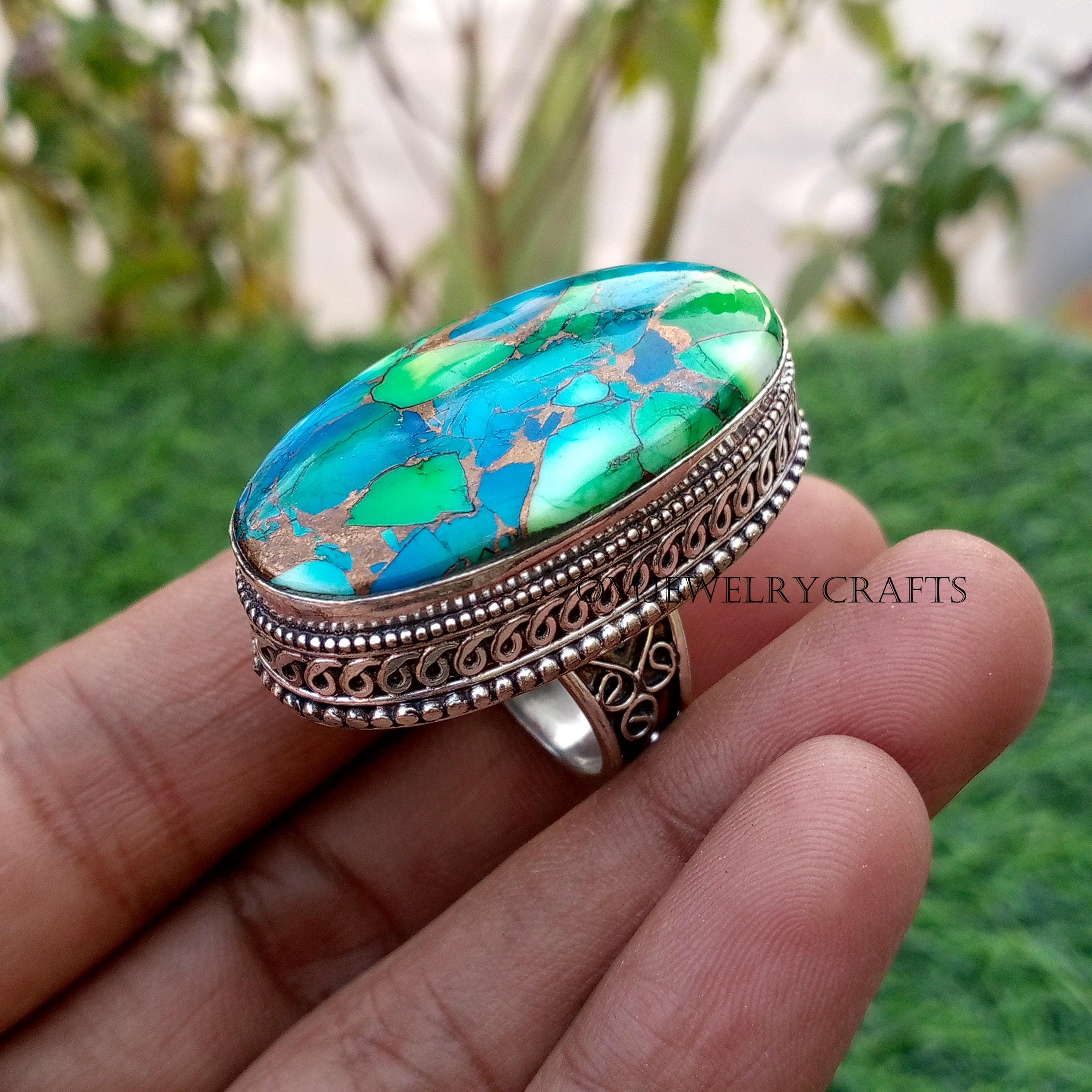 Peacock Dahlia Turquoise Ring – 925 Sterling Silver Floral