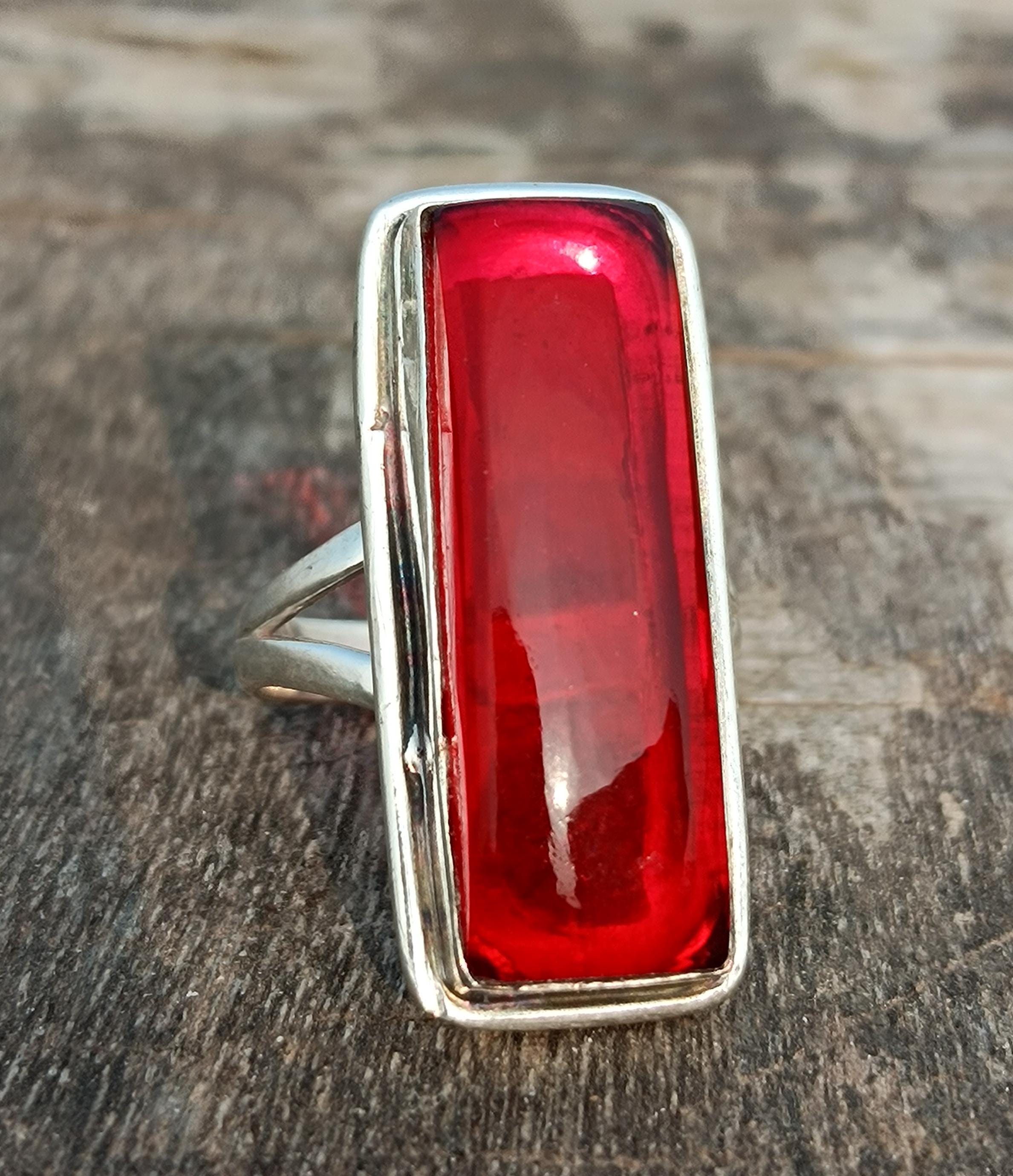 925 Red Stone Ring - Etsy