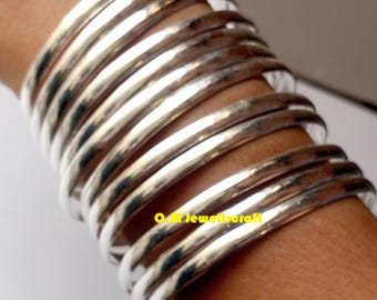 925 Sterling Silver Bangle, 12 Set of Simple Bangle, Simple
