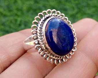 Classic Blue Lapis Lazuli Gemstone Ring, 925 Sterling Silver Ring, Handmade -Statement Ring, Ethnic Ring, Designer Ring, Gift For Christmas