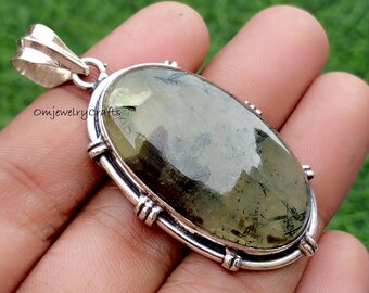 Genuine Prehnite Pendant, Solid 925 Sterling Silver Pendant, Handmade Prehnite Gemstone Pendant Gift For Women, Best Gift For Anniversary