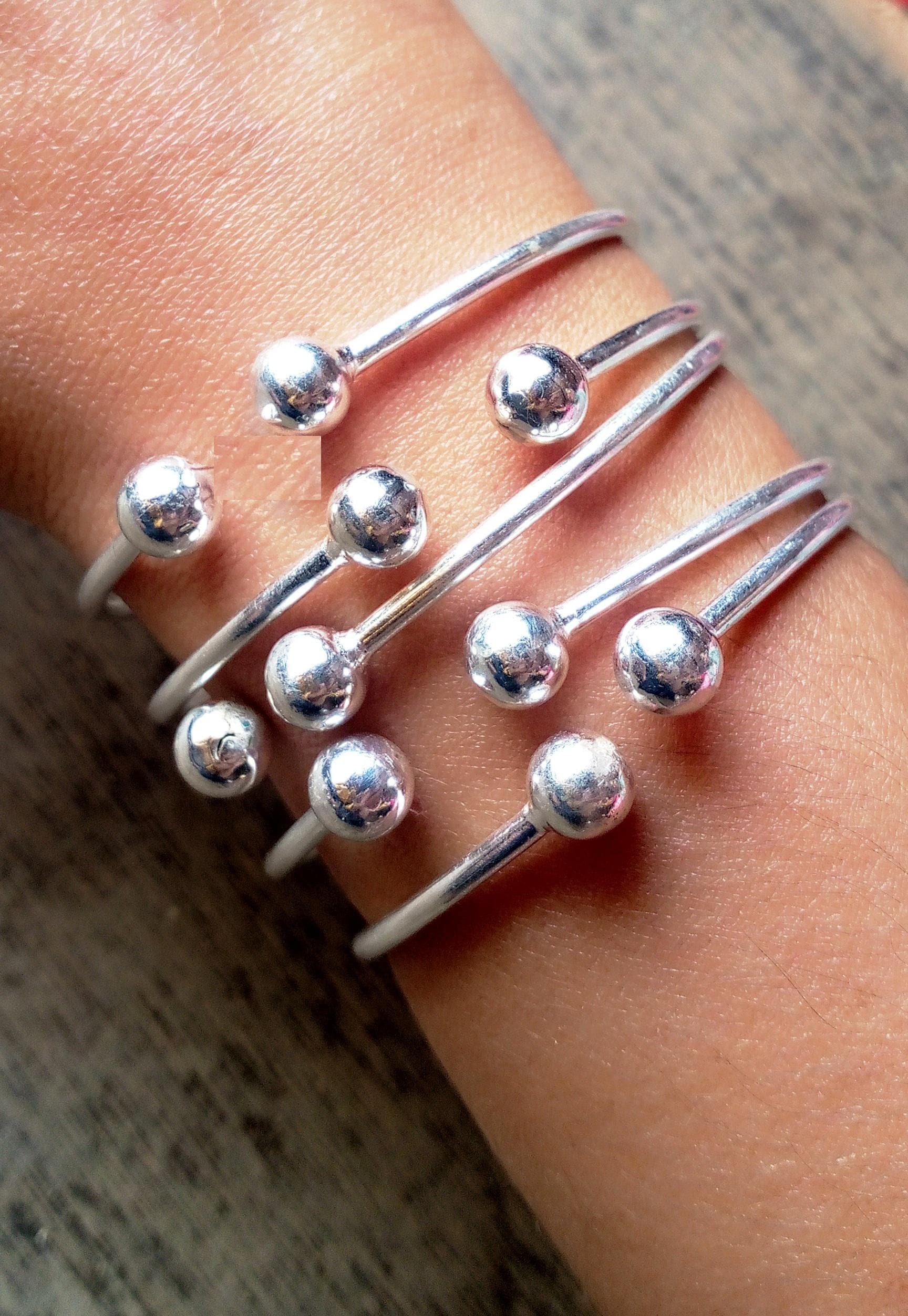 5本セットのバングル、ソリッド925スターリングシルバーバングル