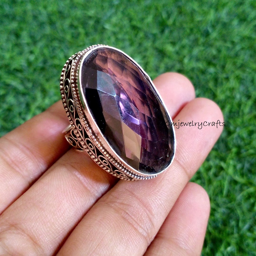 Genuine Large Amethyst Ring, 925 Sterling Silver Ring, Designer ...