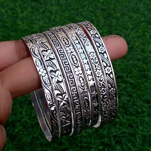 925 Sterling Silver Bangle, Silver Wrist 07 Set Of Bangle , Thick Heavy Silver Bangle, Chunky Silver Bracelet, Latest Design Bangle Set 01