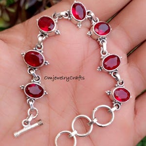 Red Garner Chain Bracelet, 925 Sterling Silver, Silver Gemstone Bracelet, Handmade, Unisex Bracelet, Latest Design, Gift For Christmas