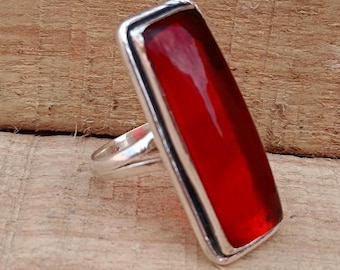 Red Carnelian Ring, 925 Sterling Silver Statement Ring, Gemstone Ring, Rectangle Shape Ring, Lovely Ring, Handmade Carnelian Ring, Women