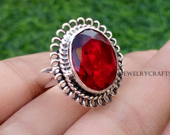 Echter Granat Ring, 925 Sterling Silber, Schöner Ring, Edelsteinring, Designer Ring Handgemachter Ring, Jubiläumsring, Geschenk für Weihnachten