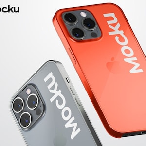 May include: Two iPhone mockups with a red and a gray case. Both cases have the word "Mocku" printed on them.