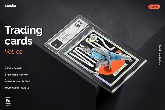 holographic card mockup Trading Cards Mockups - VOL 02