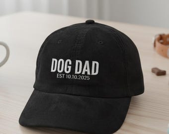 Embroidered Vintage Corduroy Cap, Dog Dad Hat, Pet Lover Gift, Retro Style Baseball Cap, Dad Hat Embroidery, Animal Lover Accessories