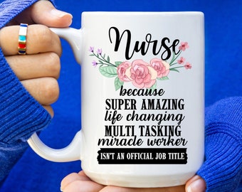 Personalized Nurse Mug, Floral Design, RN Gift