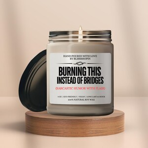 Burning This Instead of Bridges Candle Hand Poured Soy Wax 9 oz Vegan Eco Friendly Long Lasting 50 Hour Burn Sarcastic Humor Gift