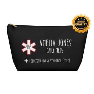 Medical Alert PCOS Daily Meds Pouch Amelia Jones Personalized Medication Bag Polycystic Ovary Syndrome Organizer for Health Essentials
