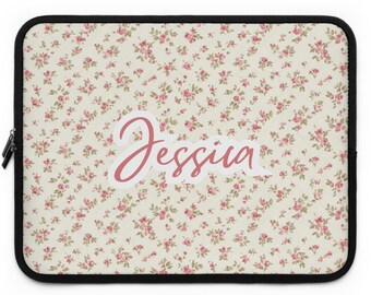 Personalized Quilted Floral Laptop Sleeve, Cottagecore Laptop Case, Custom Embroidered Name Cover, Ditsy Floral Laptop Bag, Gift for Her