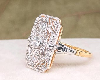 Vintage Retro Filigree Ring 935 Argentium Silver 1.6Ct Round Cut Moissanite Ring, Bezel Diamond Engagement Ring, Art Deco Ring For Womens