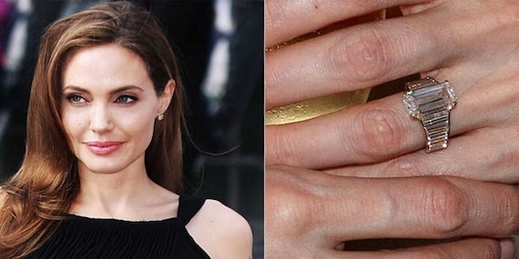 Angelina Jolie Engagement Ring Emerald Cut Moissanite Step Stone Ring 3.8 Carat Emerald Cut Moissanite Wedding Ring 14K Gold Wedding Ring