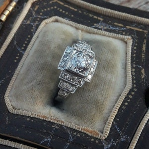 Art Deco Moissanite Engagement Ring: 1920s Edwardian Style, 935 Silver