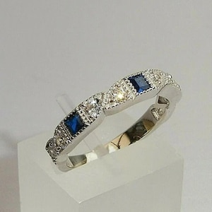 Milgrain Eternity Band In Silver,1920s Art Deco Engagement Band Ring 14K Solid Gold,Anniversary Gift,Vintage eternity Sapphire band ring