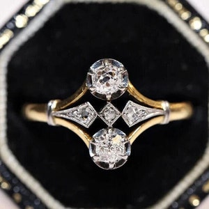 1890s Edwardian Mid-Century Retro 14k Yellow Gold Ring, Moissanite Diamond Ring, Vintage Art Deco Ring For Women, Birthstone Jewelry, Gift