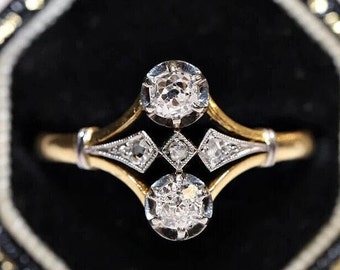 1890s Edwardian Mid-Century Retro 14k Yellow Gold Ring, Moissanite Diamond Ring, Vintage Art Deco Ring For Women, Birthstone Jewelry, Gift