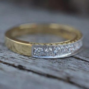 1.50Ct Moissanite 14K Gold Art Deco Wedding Band Ring: Filigree Estate Style