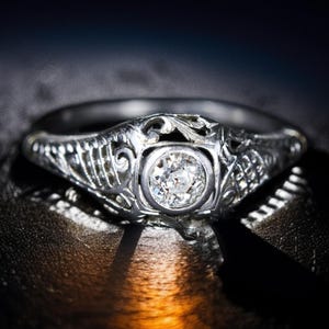 1920s Art Deco 14K White Gold Diamond Engagement Ring, Best Vintage Gift, Edwardian Filigree Ring,Round Moissnaite Wedding Ring,Gift For Her