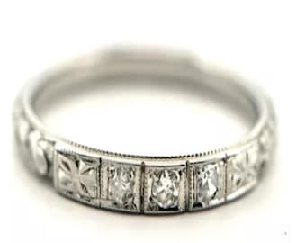 1920s Vintage Moissanite Eternity Band: Filigree Sterling Silver Wedding Ring
