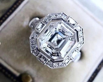 Vintage Art Deco Engagement Ring 3.20 CT Emerald Cut White Diamond Wedding Ring, Iconic Edwardian Ring Antique Engagement Ring ,Gift For Her