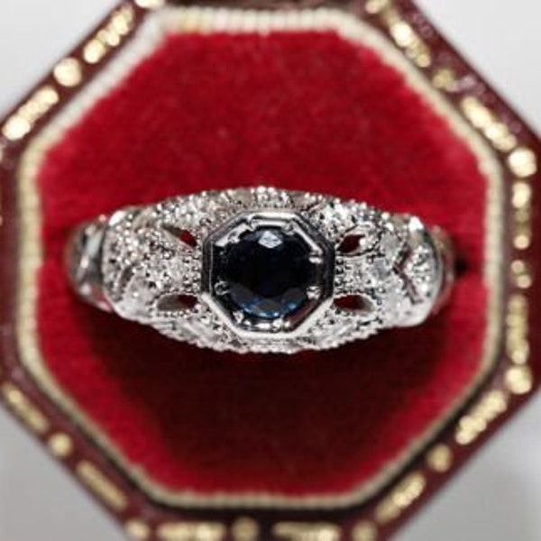 Vintage 1900's Filigree Silver Ring 1.5Ct Round Cut Moissanite Ring, Bezel Diamond Engagement Ring,Art Deco Ring For Womens ,Gift For Her