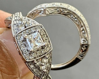 1890s Vintage 2.00 Ct Art Deco Old European Wedding Engagement Ring Set In 935 Argentium Silver Princess Diamond Ring Set Antique Bridal Set