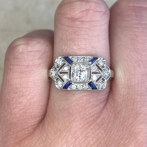 Art Deco Sapphire Diamond Ring • Vintage Inspired Oval Blue Sapphire Engagement Ring • Antique Bridal Jewelry • Christmas Gift For Her