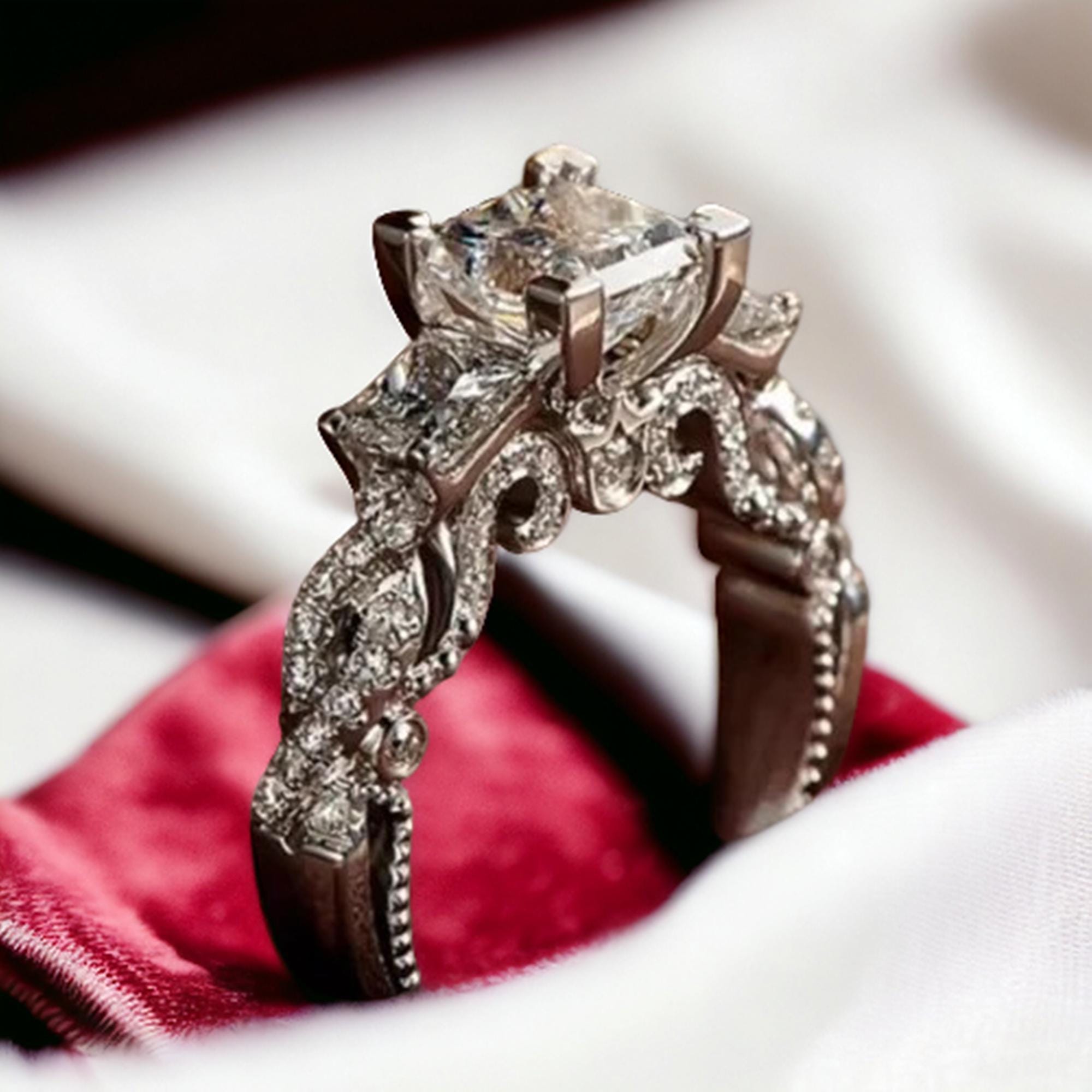 1880's Vintage 2.00ct Princess Cut Diamond Engagement Ring 935 Silver, Estate Ring, Art Deco Jewelry,Vintage jewelry,Personalised Gift Ring