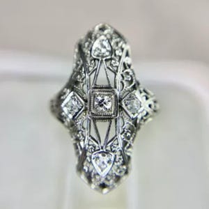 1920s Art Deco Moissanite Engagement Ring: 925 Silver Filigree