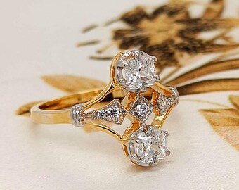 1890s Edwardian Mid-Century Retro 14k Yellow Gold Ring, Moissanite Diamond Ring, Vintage Art Deco Ring For Women, Birthstone Jewelry, Gift