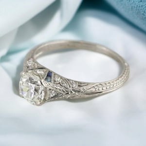 1890s Ethical European Diamond Art Deco Engagement Ring In 935 Argentium Silver, Vintage Edwardian Ring, Retro Antique Ring Gift For Her