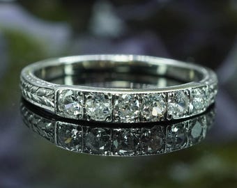 1890s Art Deco 14K Gold Diamond Filigree Wedding Band Ring