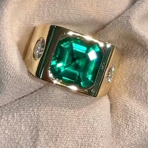 Groene smaragdgroene zegelring, 925 sterlingzilveren ring, herenring, herenring, antieke smaragdgroene kwarts geslepen edelsteenring, huwelijkscadeauring