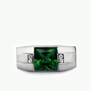 Natuurlijke Emerald Ring, Mannen Ring, 925 Sterling Zilver en Emerald Zirkoon, Emerald Zirkoon, Gratis verzending, Zilveren Ring, Mannen Ring Zilveren Ring