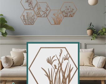 Flores de pata de canguro: Arte de pared hexagonal de madera australiana