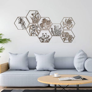 Australian Art Native Flowers - Aussie Hexagon Natural Wood Wall Art Gift