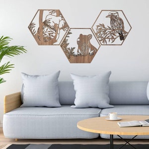 Australian Art Animals - Aussie Hexagon Natural Wood Wall Art Gift