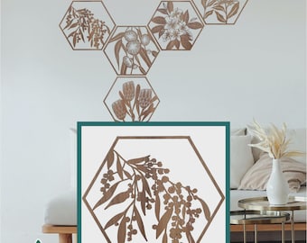 Flowering Wattle: Australian Timber Hexagon Wall Art