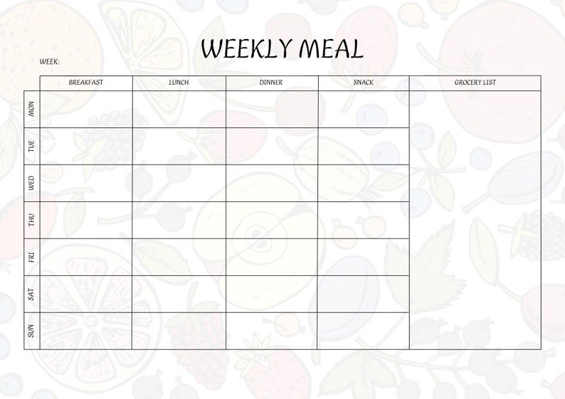 Printable Weekly Meal Planning Callendar, 7 Day Menu Planner, Meal Prep ...